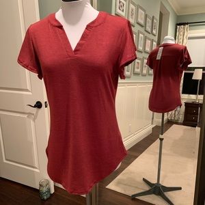 Small burgundy Haeof flutter-sleeve t- shirt.